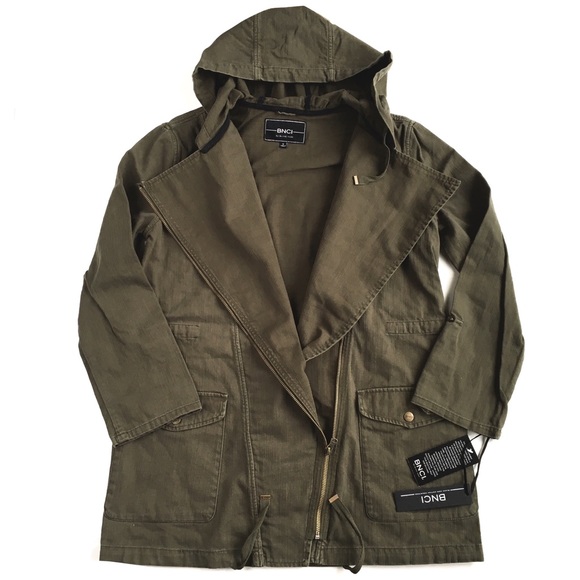 BNCI Blanc Noir | Asymmetrical Zip Long Olive Coat - Picture 3 of 8